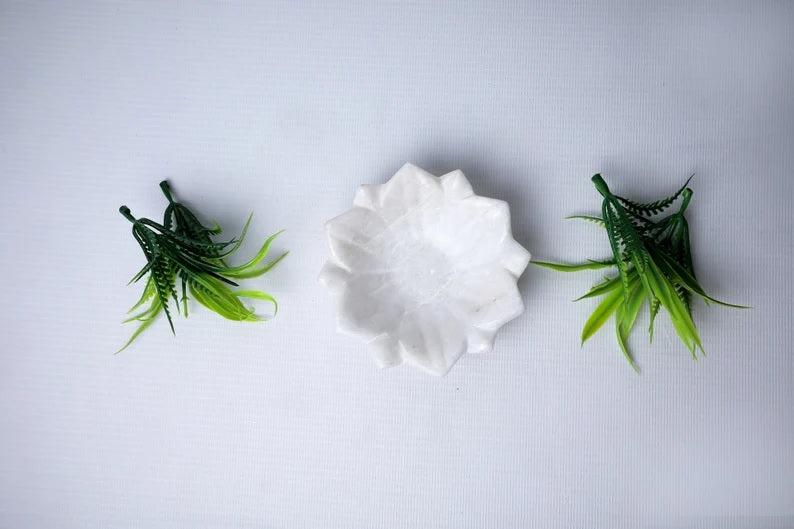 White Marble Lotus Plate Handcarved Bowl image 10
