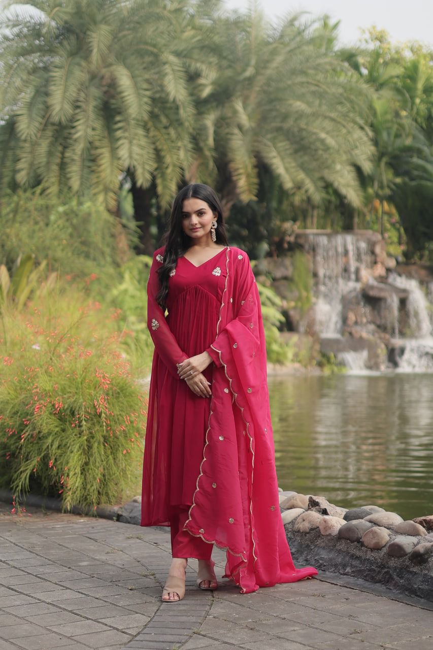 Faux Blooming Embroidery Work Top Bottom & Dupatta image 1