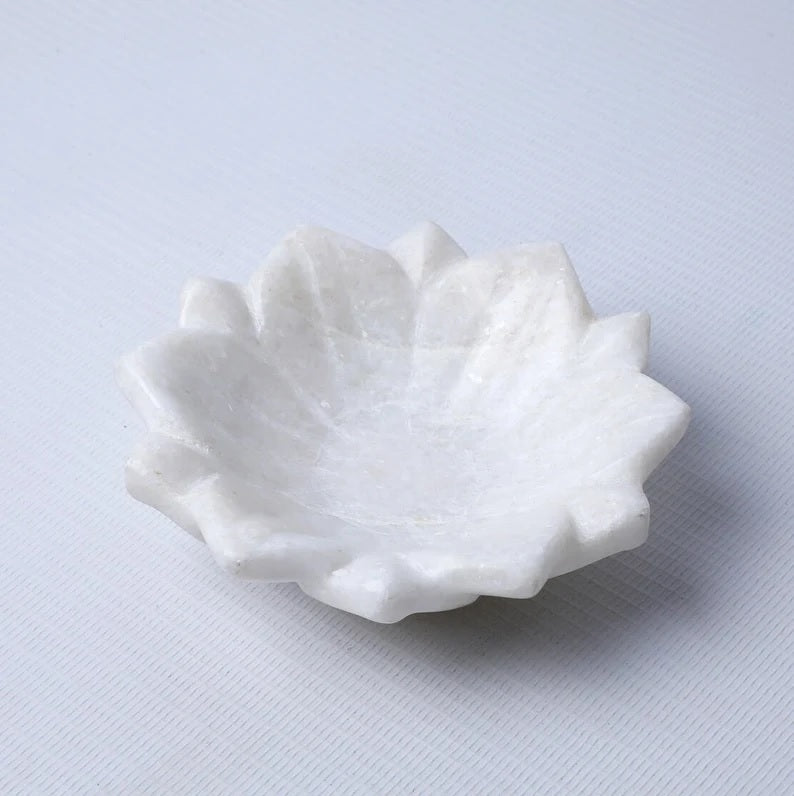 White Marble Lotus Plate Handcarved Bowl image 2
