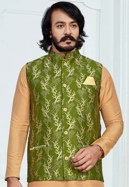 Men's Silk Kurta Pajama With Coti image 2