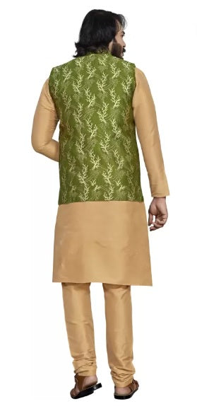 Men's Silk Kurta Pajama With Coti image 4
