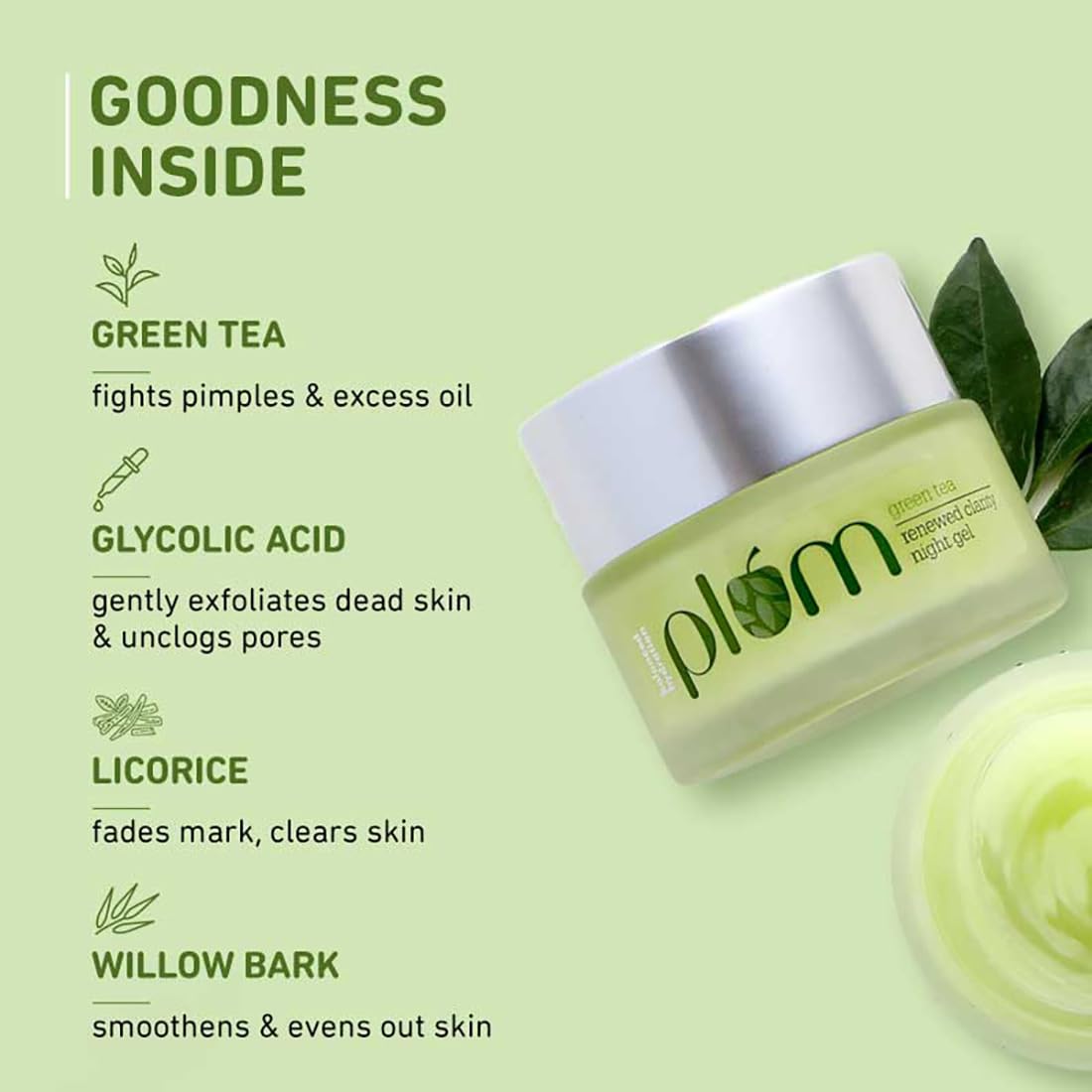 Plum Green Tea Renewed Clarity Night Gel Moisturizer With Glycolic Acid  :- 50 gm image 4