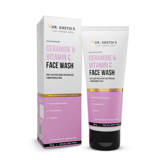Dr. Sheth's Ceramide & Vitamin C Brightening Face Wash Gently Cleanses, Hydrates & Reduces Dark Spots, For Normal, Oily & Combination Skin -100 gm image 1