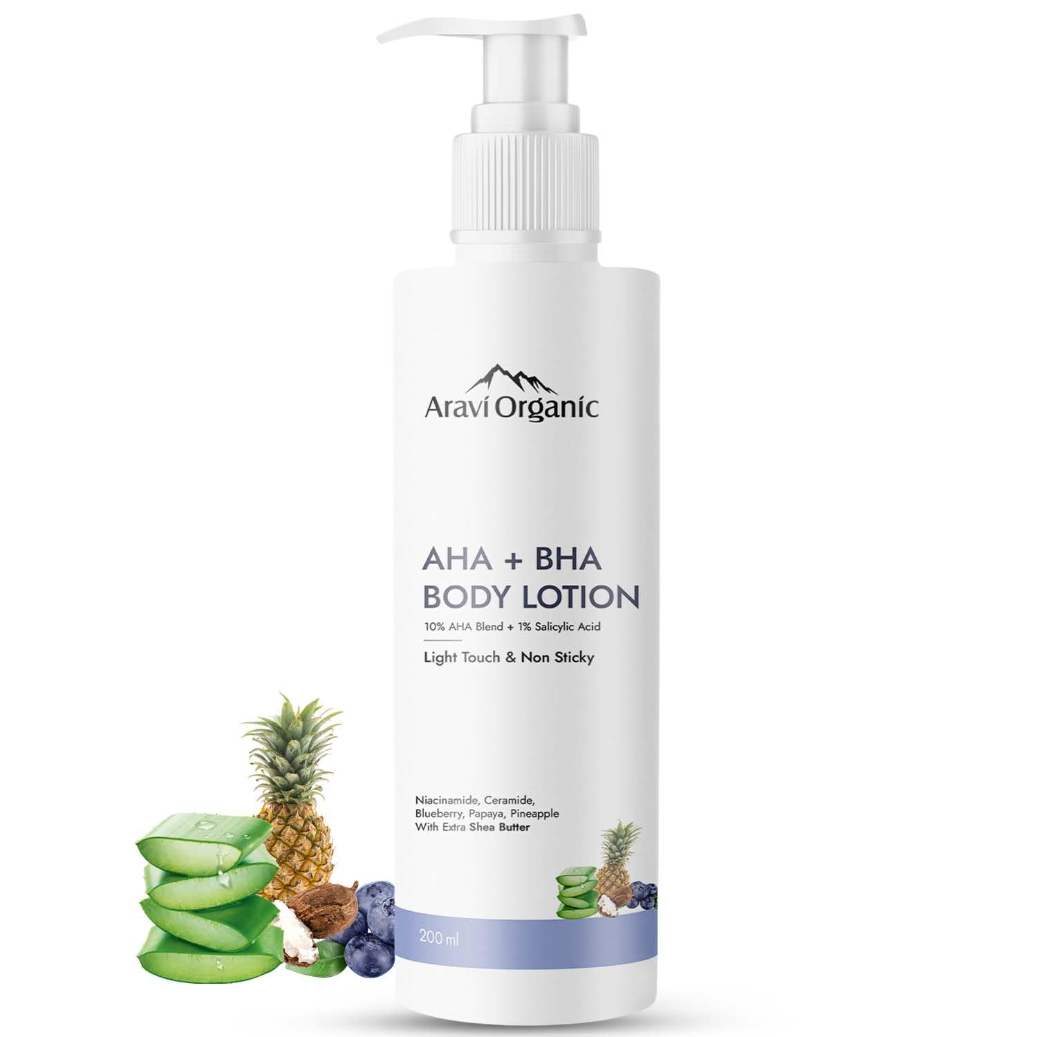 Aravi Organic 10% AHA + 1% BHA Body Lotion  Niacinamide and Shea Butter - 200 ml image 1