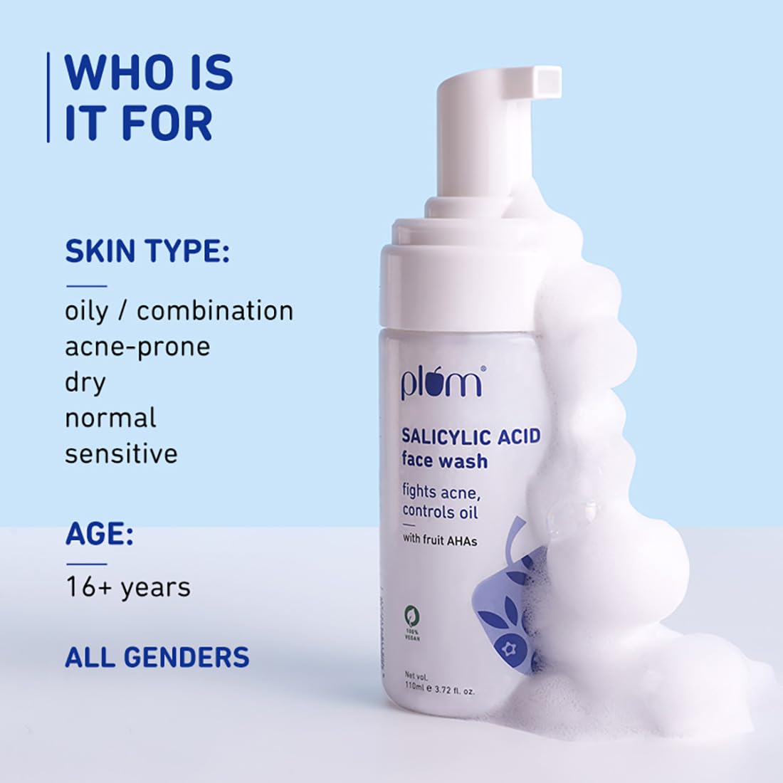 Plum 1% Encapsulated Salicylic Acid Foaming Face Wash – Deep Cleansing & Gentle Exfoliation (110ml) image 3