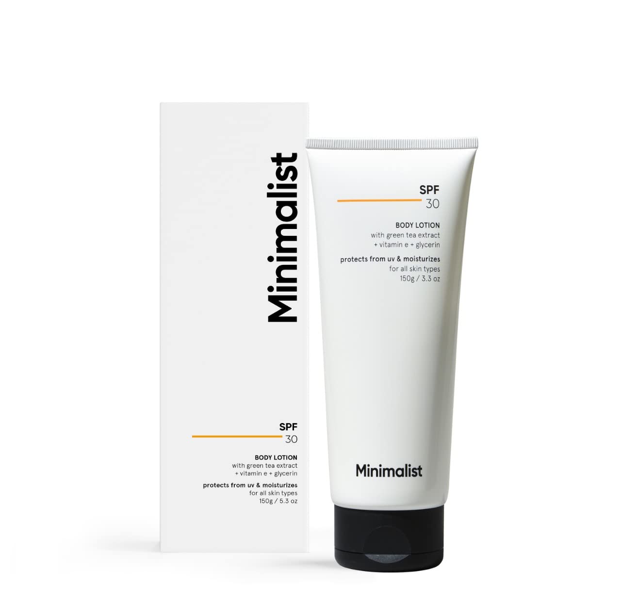 Minimalist SPF 30 Body Sunscreen, UVA & UVB Protection | Nourishing Lotion for All Skin Types | 150 g 150g – front of pack