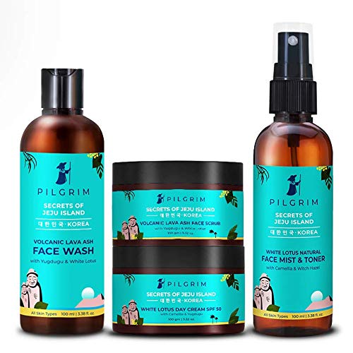 Pilgrim Face Care Set – Face Wash, Face Scrub, Tinted SPF 50 Day Cream, Face Mist & Toner – Skincare for Hydration & Radiance (100ml/100g) image 1