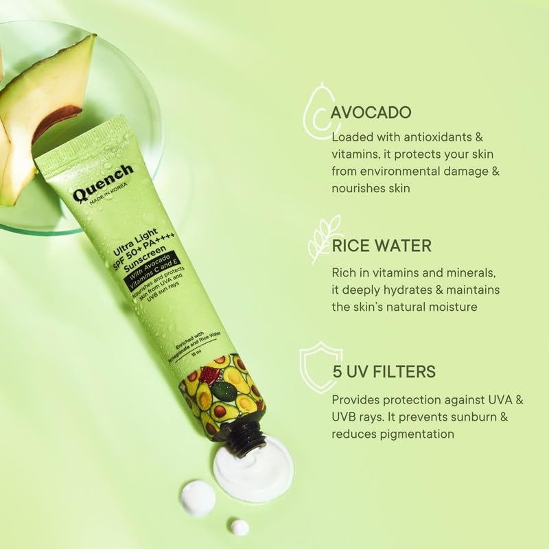 Quench Vitamin E Ultra Light SPF 50+ PA++++ Sunscreen for Glowing Skin  -15ml image 2