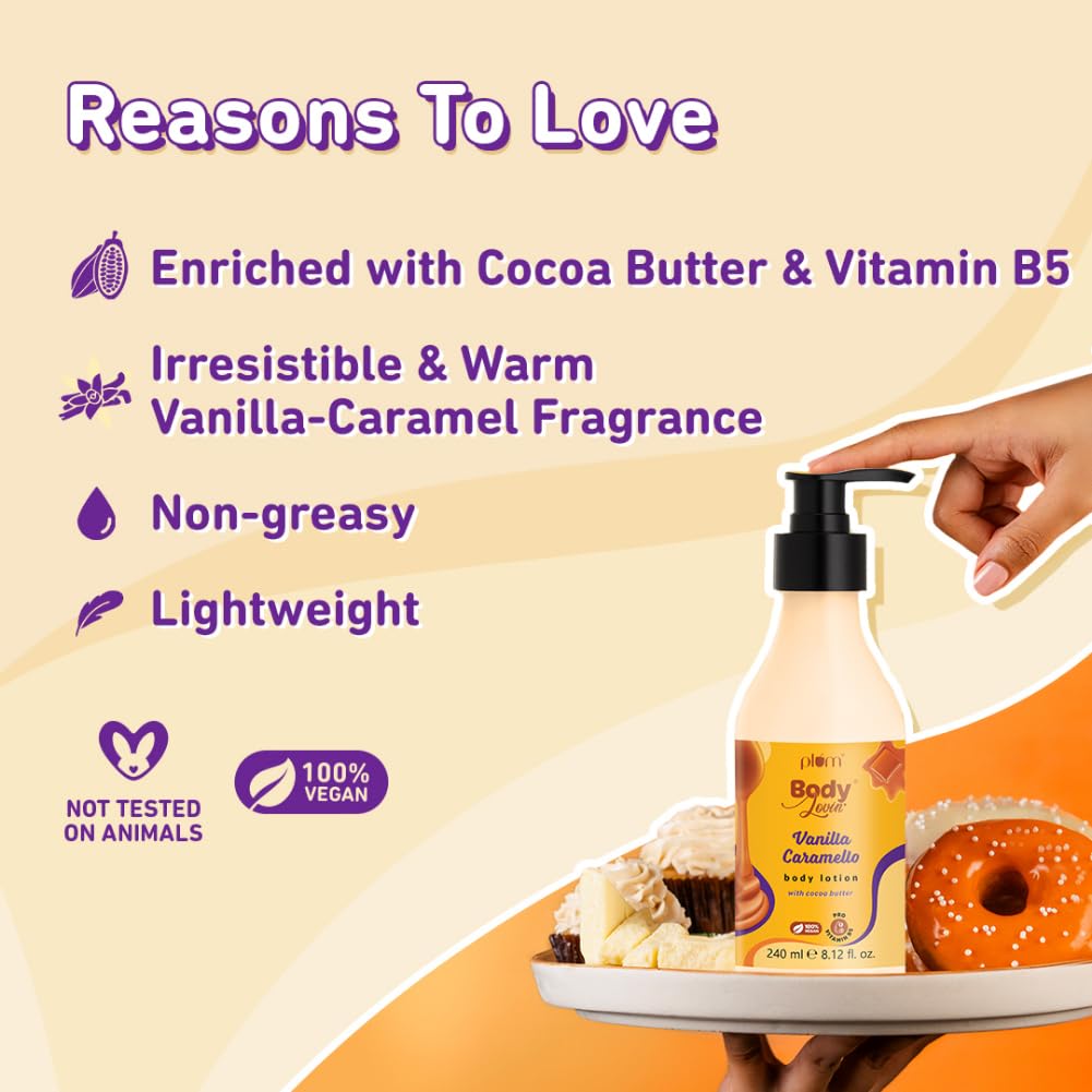 Plum BodyLovin' Vanilla Caramello Body Lotion  Cocoa Butter & Vitamin B5 For Deep Moisturization :- 240 ml image 4