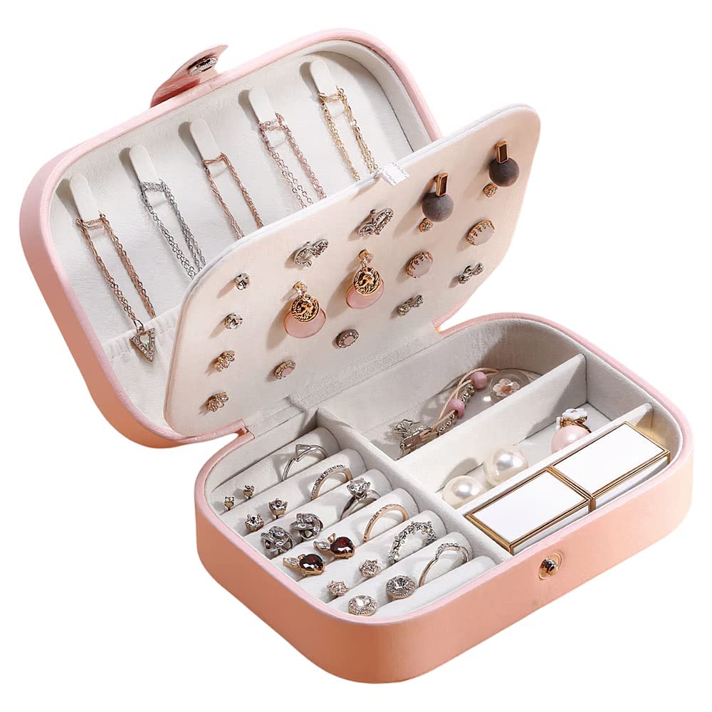 YouBella Jewellery Organiser PU Leather Zipper Portable Storage Box -Pink image 1