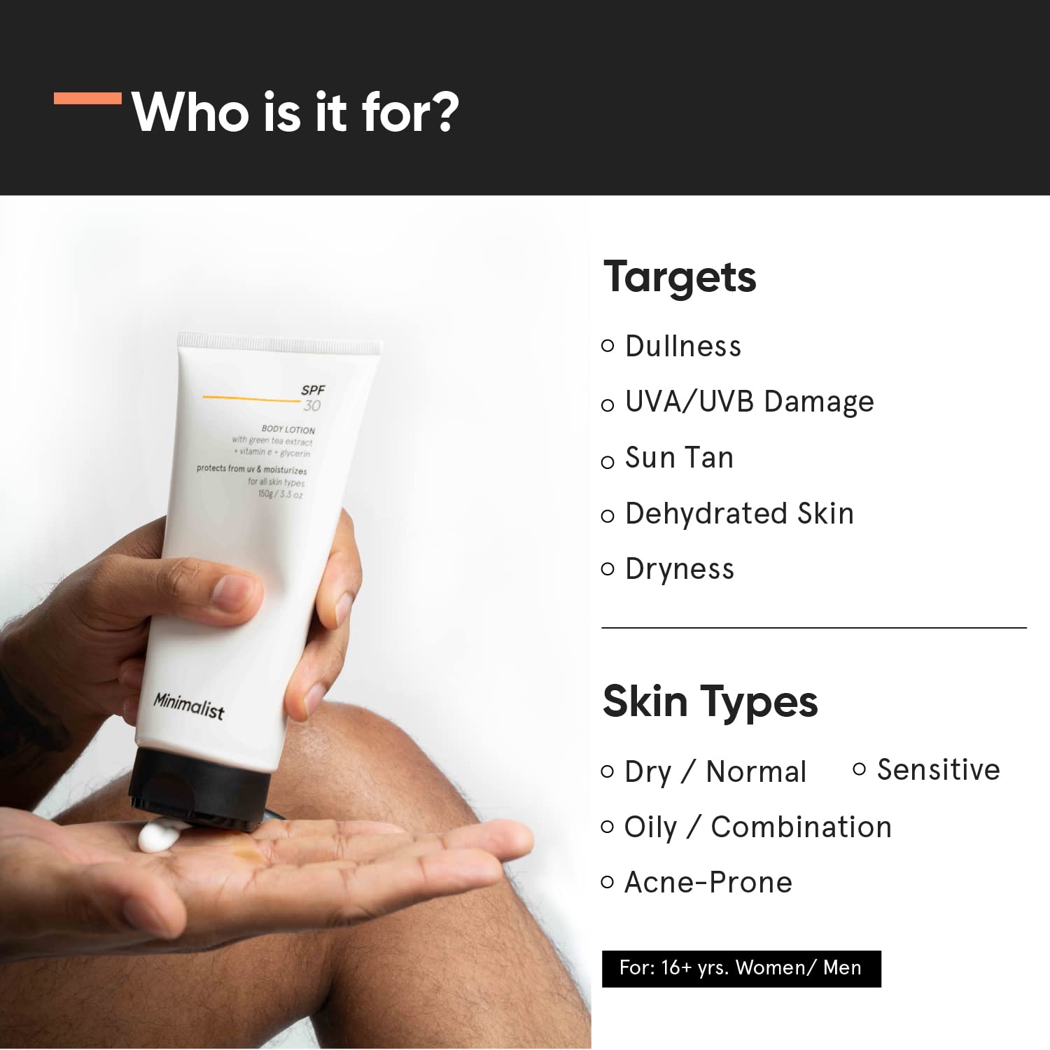 Minimalist SPF 30 Body Sunscreen, UVA & UVB Protection | Nourishing Lotion for All Skin Types | 150 g 150g – front of pack (image 3)