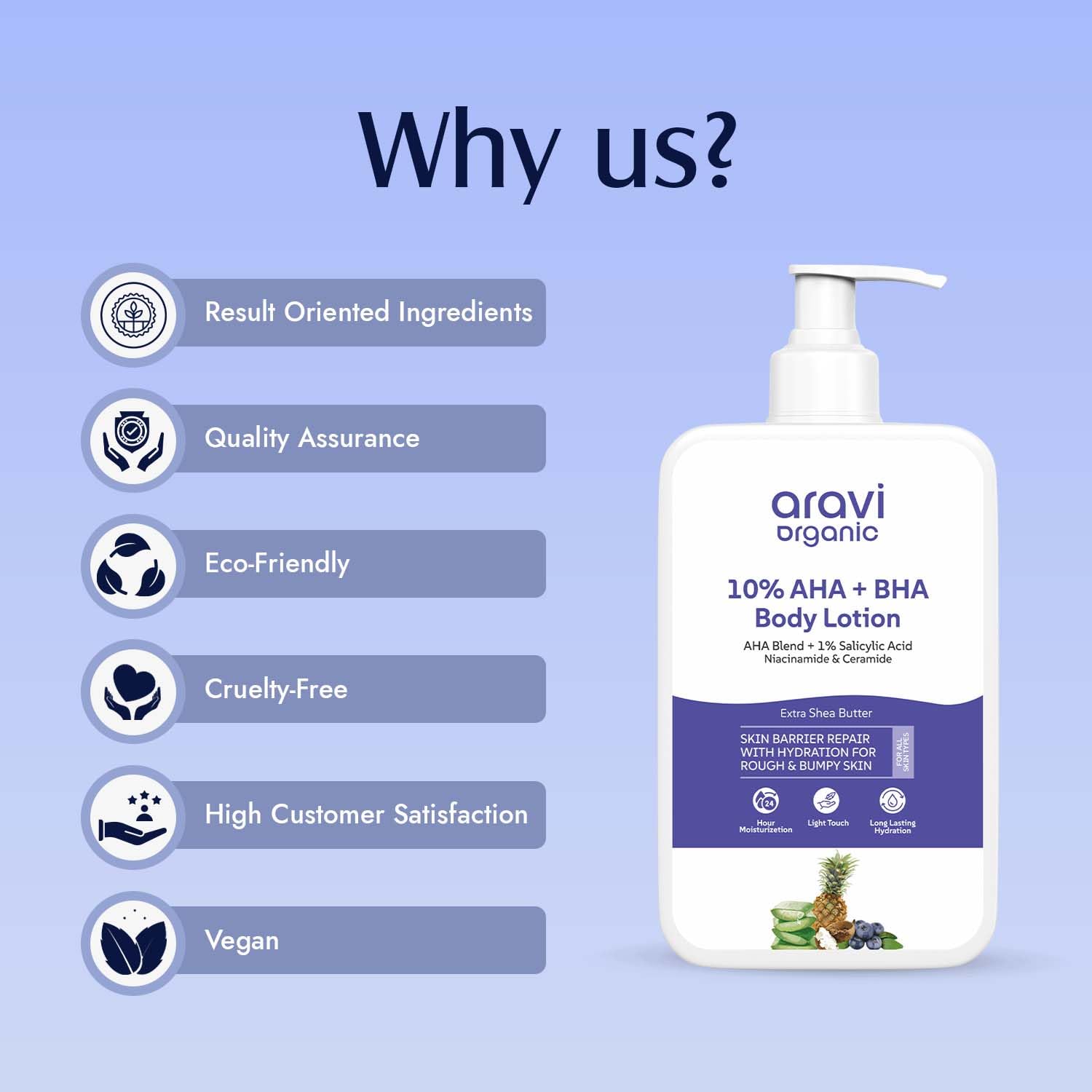 Aravi Organic 10% AHA + 1% BHA Body Lotion  Niacinamide and Shea Butter - 200 ml image 3