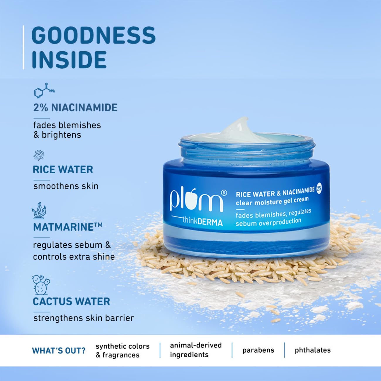 Plum 2% Niacinamide & Rice Water Super Light Gel Cream Moisturizer for Face Oil-Free Hydration :-  15 GM image 8
