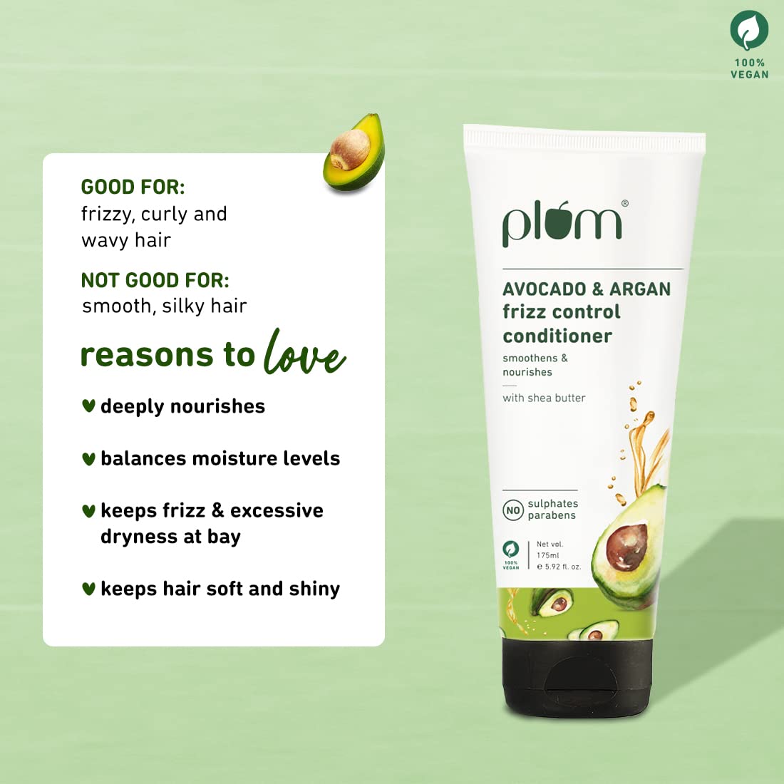 Plum Avocado & Argan Frizz Control Conditioner For Frizzy, Curly & Wavy Hair :- 175 ml image 2