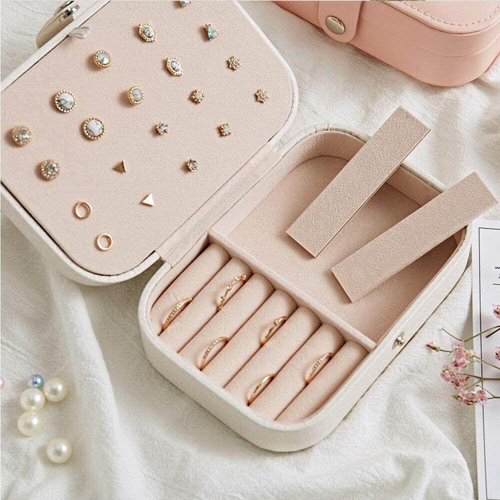 YouBella Jewellery Organiser PU Leather Zipper Portable Storage Box -Pink image 4