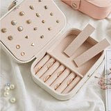 YouBella Jewellery Organiser PU Leather Zipper Portable Storage Box -Pink image 4