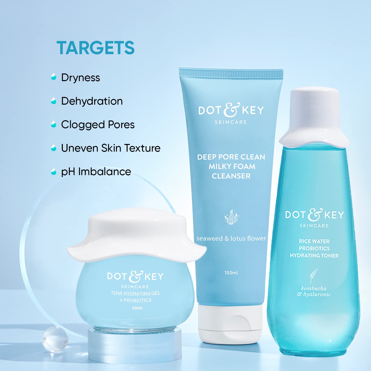 DOT & KEY Skin Hydration Ctm Kit Liquid Cleanser 100Ml, Toner 150Ml, Moisturizer 60Ml image 1