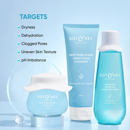 DOT & KEY Skin Hydration Ctm Kit Liquid Cleanser 100Ml, Toner 150Ml, Moisturizer 60Ml image 1