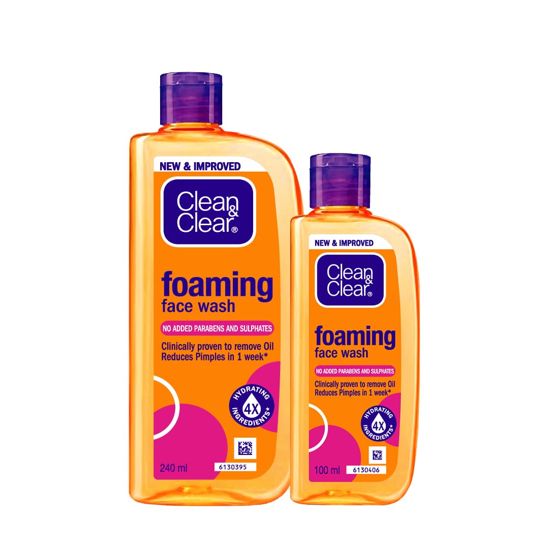 Clean & Clear Foaming face wash combo pack offer- Buy 240ml Get 100ml Free image 1