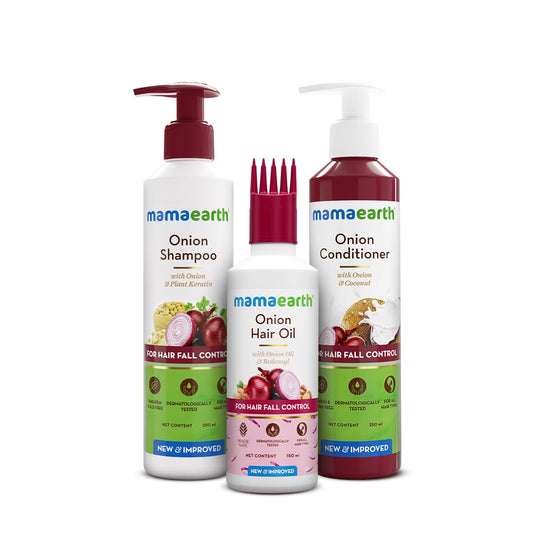 Mamaearth Anti Hair Fall Spa Range Hair Care Set: Onion Shampoo 250 ml + Onion Conditioner 250 ml + Onion Hair Oil 150 ml image 1
