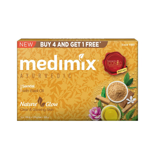 Medimix Ayurvedic Sandal Bathing Bar, 125 g (4 + 1 Offer Pack) image 1