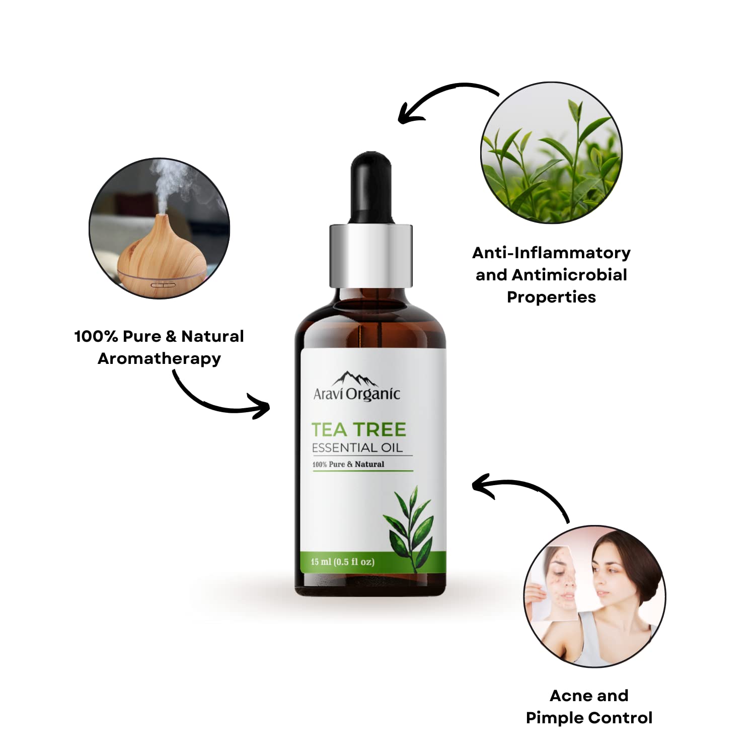 Aravi Organic Tea Tree And Peppermint Essential  oil For Women and Men -15 ml image 3