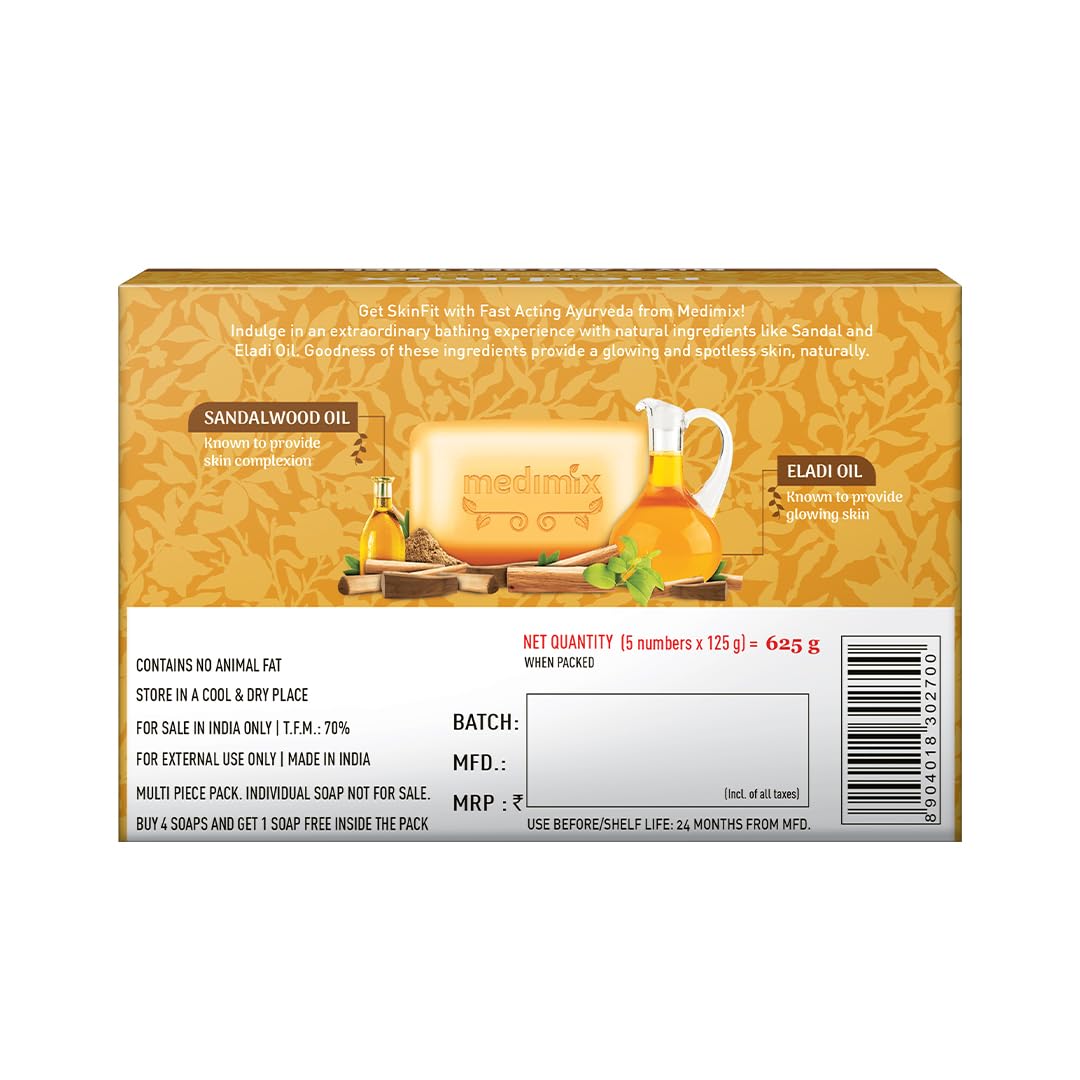 Medimix Ayurvedic Sandal Bathing Bar, 125 g (4 + 1 Offer Pack) image 4