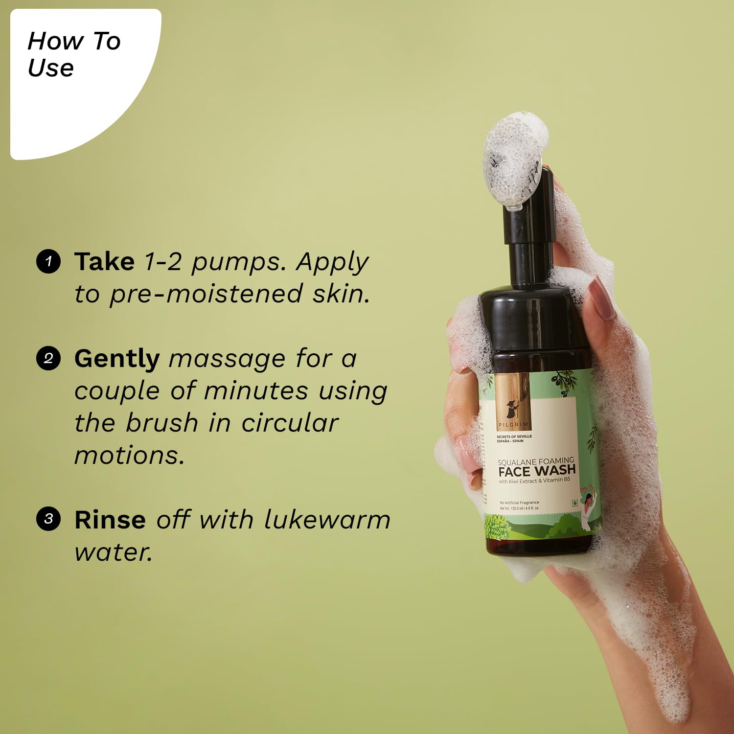 Pilgrim Spanish Foaming Face Wash With Kiwi Extracts & Aloe For Skin Hydration -120 ml image 4