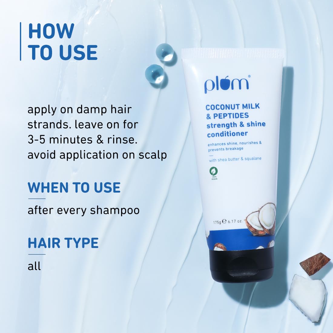Plum Coconut Conditioner with Coconut Milk & Peptides for Dull Hair  Soft, smooth, silky hair  175g image 3