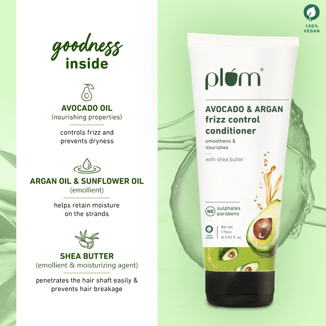 Plum Avocado & Argan Frizz Control Conditioner For Frizzy, Curly & Wavy Hair :- 175 ml image 3