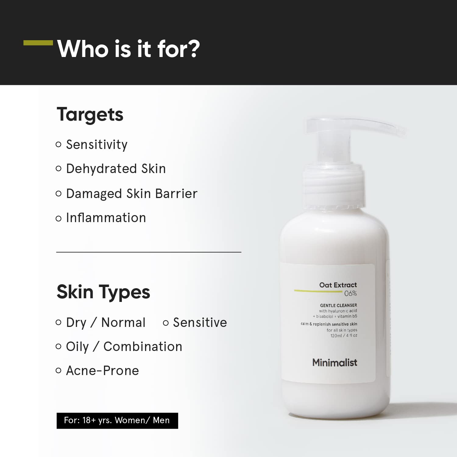 Minimalist Gentle Face Wash With 6% Oat Extract & Hyaluronic Acid For Sensitive Skin | Gentle Cleanser (120 ML) image 2