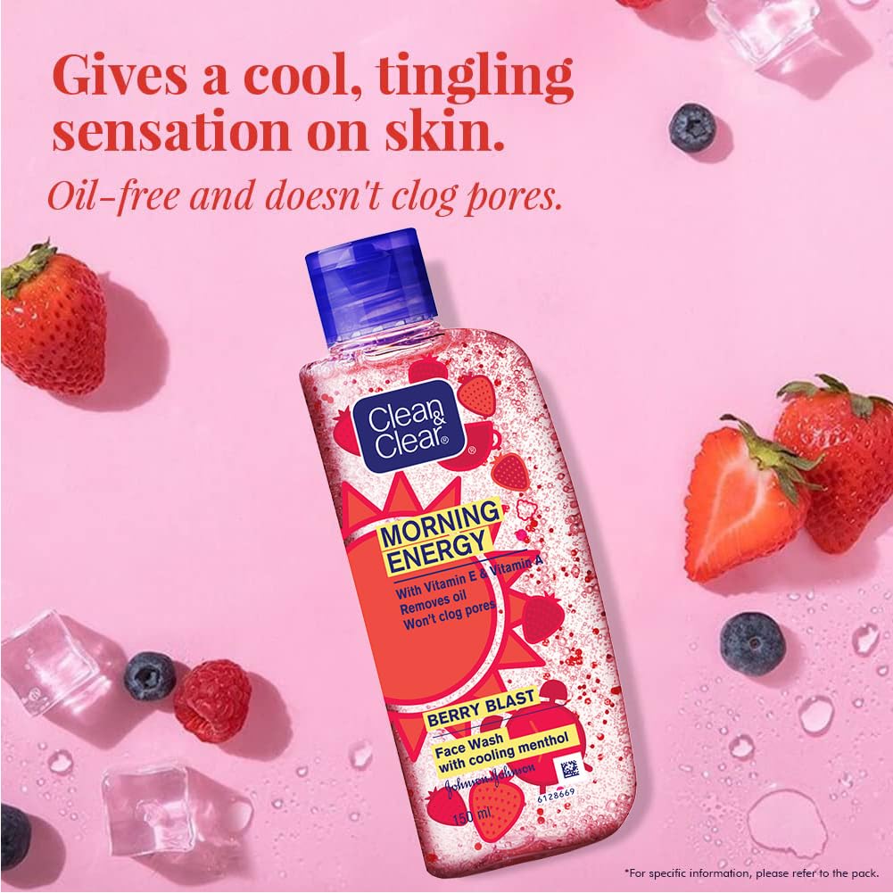Clean & Clear Morning Energy Berry Blast Facewash  150ml(Pack of 2) + 100ml Free image 3