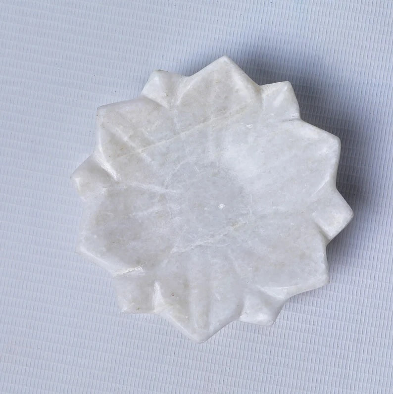 White Marble Lotus Plate Handcarved Bowl image 6