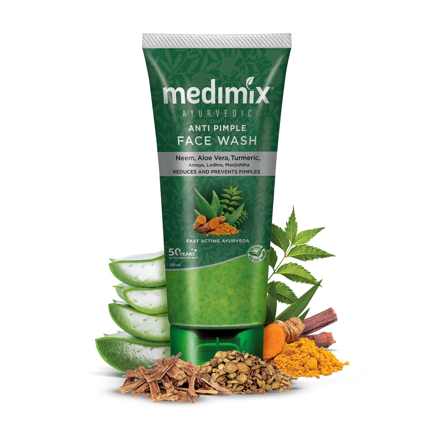 Medimix Ayurvedic Anti Pimple Face Wash 50ml  With Neem, Aloe Vera, and Turmeric image 3