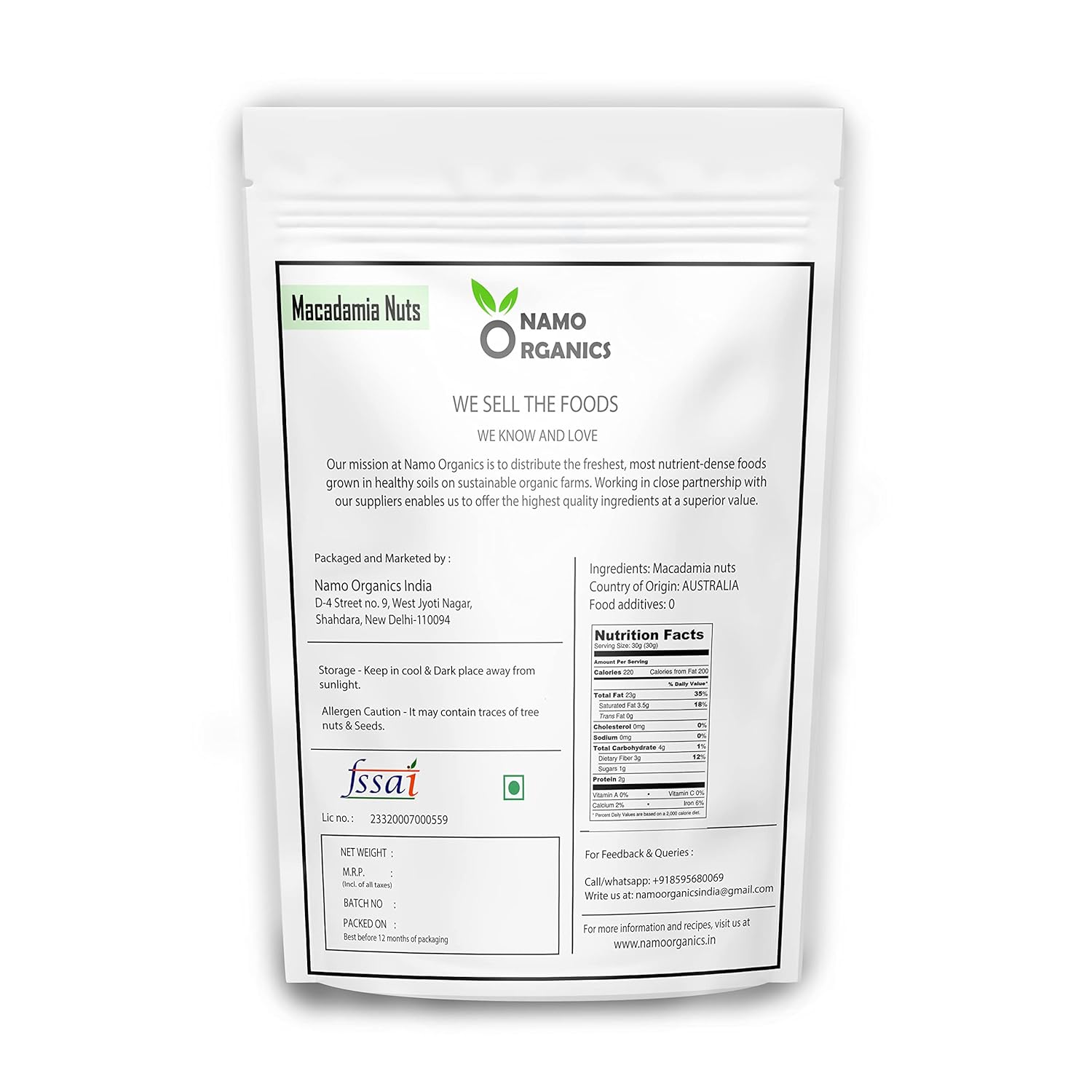 Namo Organics Macadamia Nuts -250g image 2