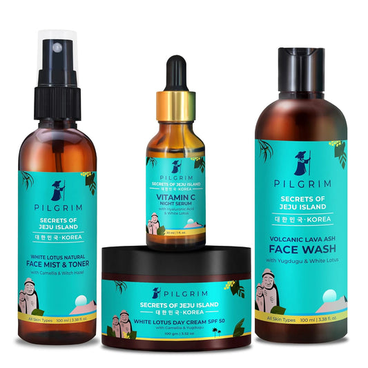 Pilgrim  Korean Skin Face Care Kit  Vitamin C Night Serum 30ml +  Face Wash 100 Ml + Toner 100 Ml + Day Cream Spf50 100 Gm image 1
