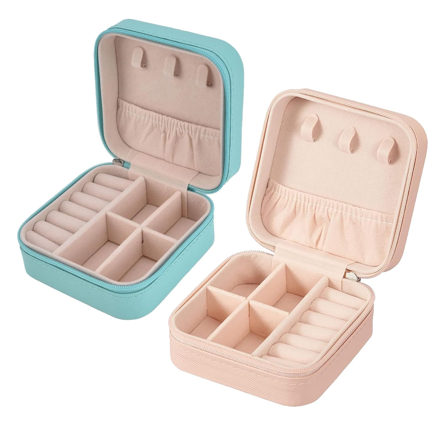 YouBella Jewellery Set of 2 Combo Organiser PU Leather Zipper Portable Storage Box (Pink & Black) image 7