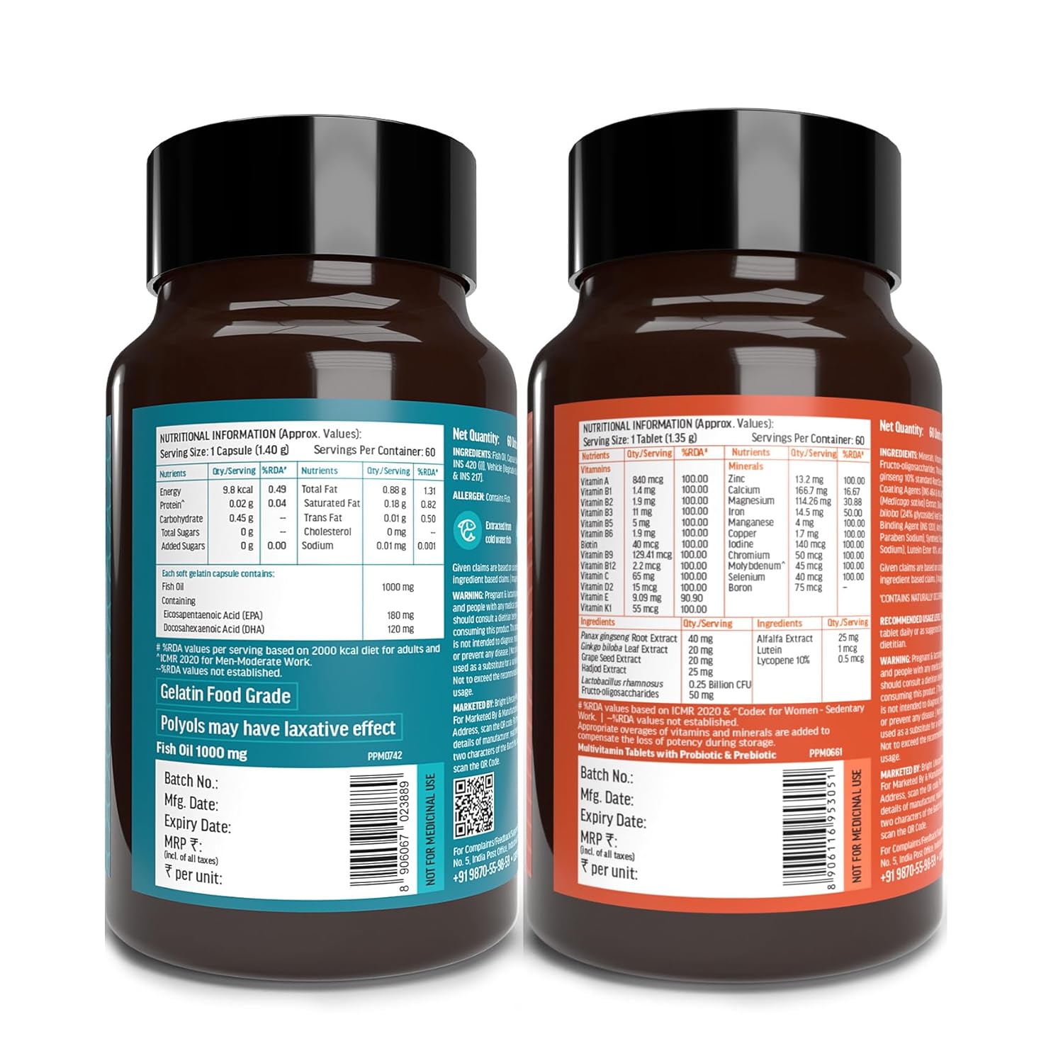 HealthKart hk vitals Fish Oil and Multivitamin with probiotics (60 Tablets Each) Combo Pack image 2
