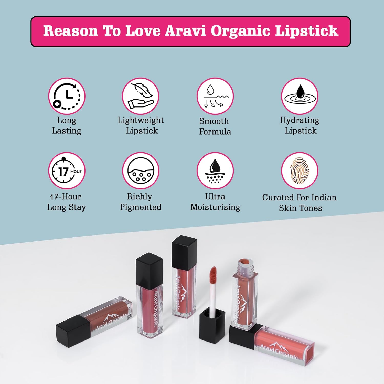 Aravi Organic Nude Shades & Pink Shades Soft Matte Long Stay Lipstick - 1.5 ml Each image 3