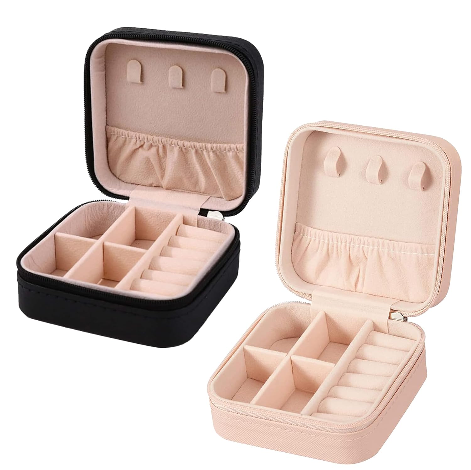 YouBella Jewellery Set of 2 Combo Organiser PU Leather Zipper Portable Storage Box (Pink & Black) image 1