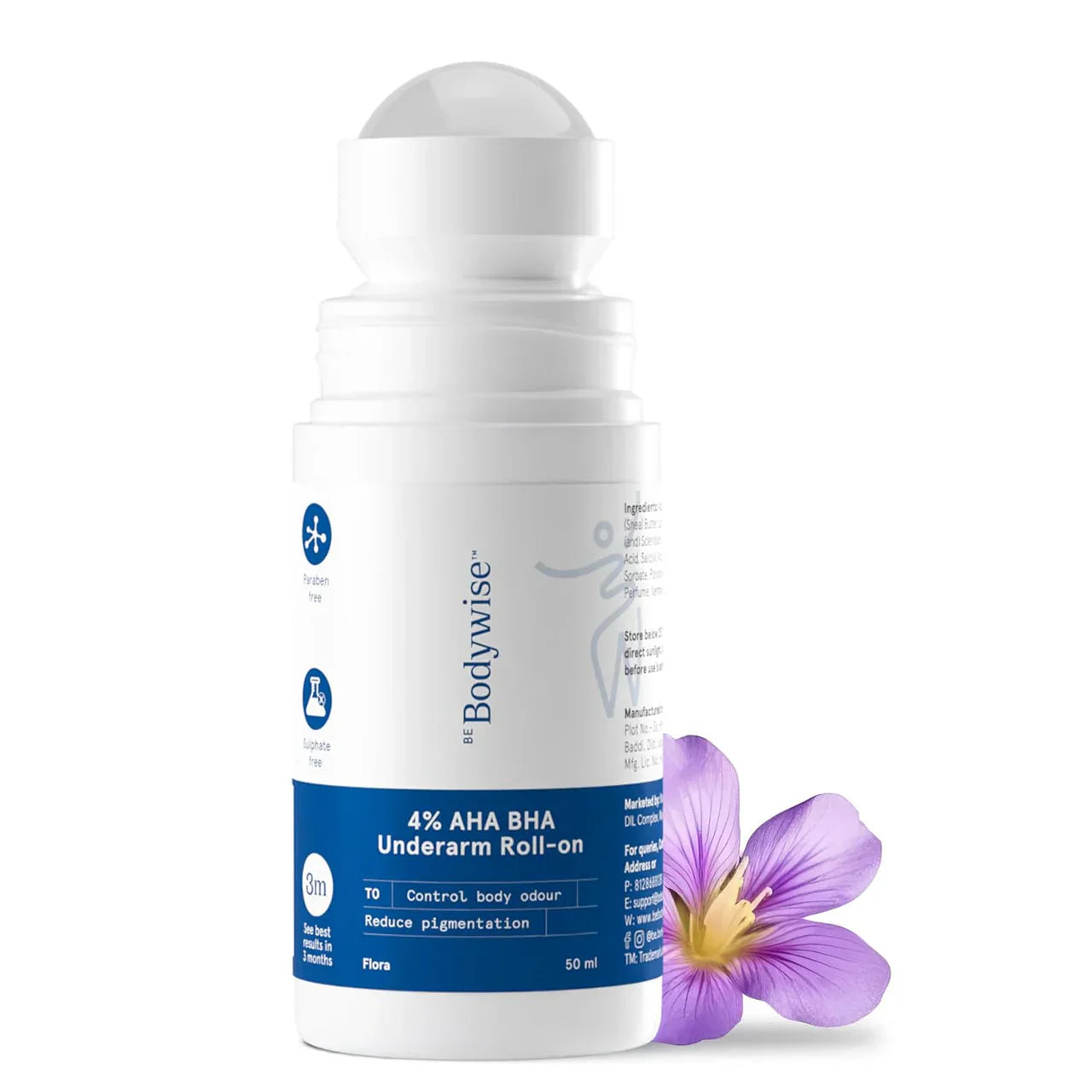 Be Bodywise 4% AHA BHA UnderArm Roll On - Flora -50 ml image 1