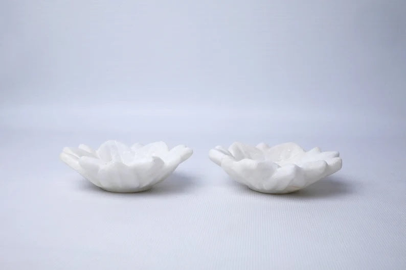 White Marble Lotus Plate Handcarved Bowl image 7
