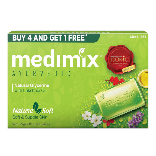 Medcimix Ayurvedic Natural Glycerine Bathing Bar, 125 g (4 + 1 Offer Pack) image 1
