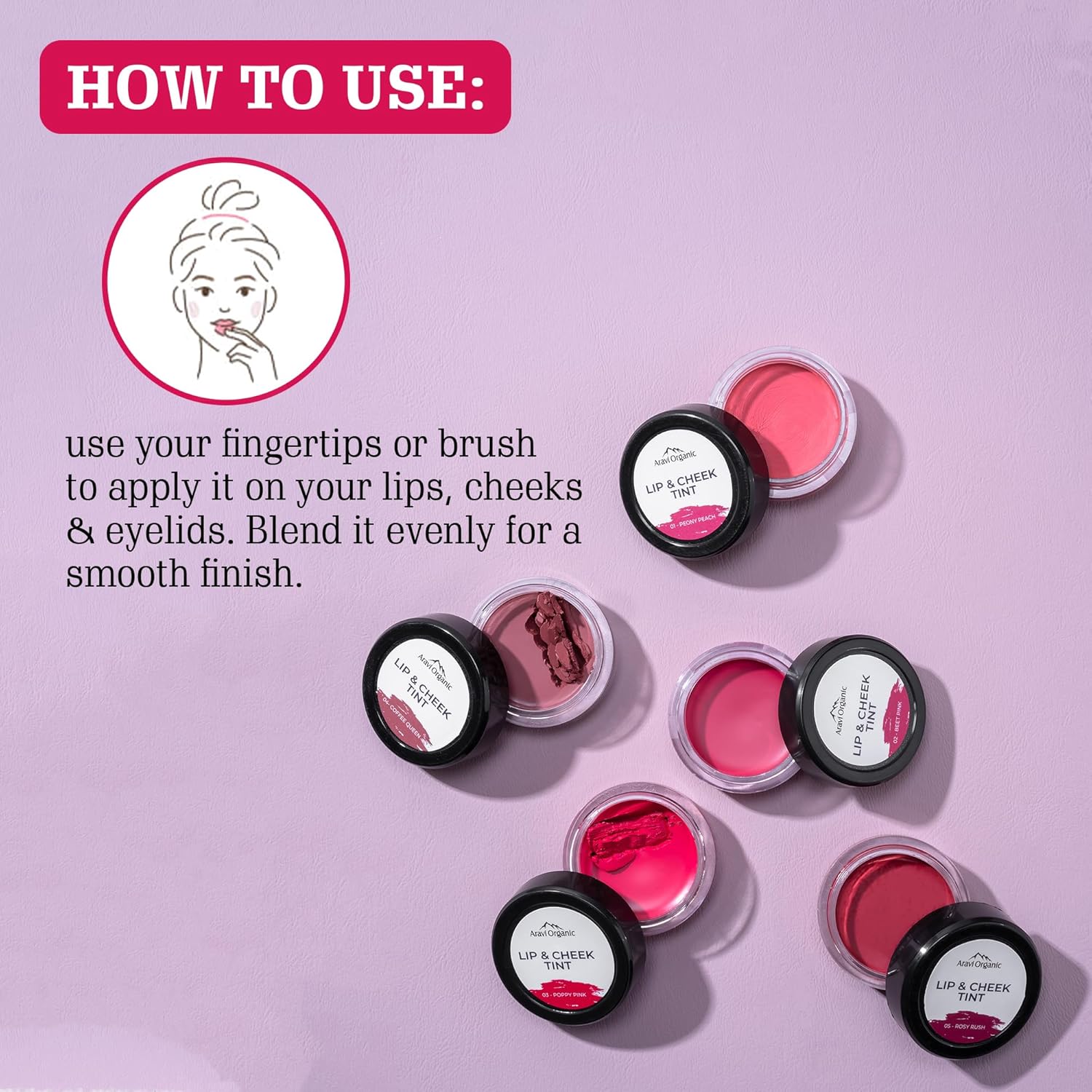 Aravi Organic Lip and Cheek TintChapped Lips, Blush & Eyeshadow Fo All Skin Types - 8 gm image 10