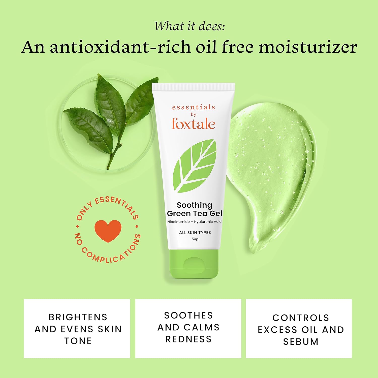 Foxtale Essentials Green Tea Oil-Free Gel Face Moisturizer - 50g image 2