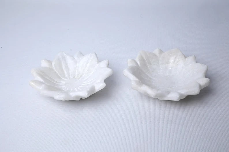 White Marble Lotus Plate Handcarved Bowl image 8