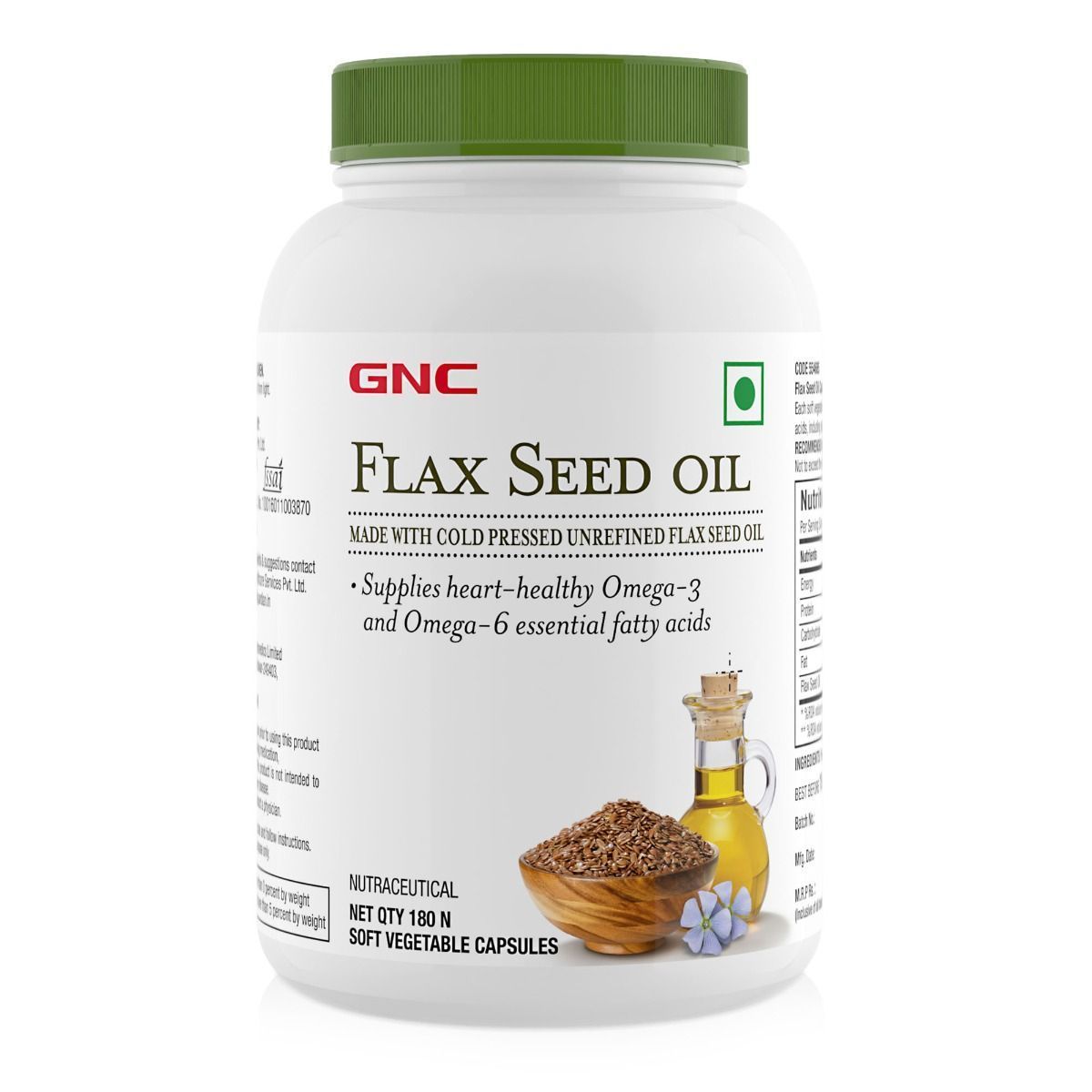 GNC Flax Seed Oil 1000mg Vegetarian Omega 3 & 6 Capsules for Overall Well Being - 180 tabs image 1