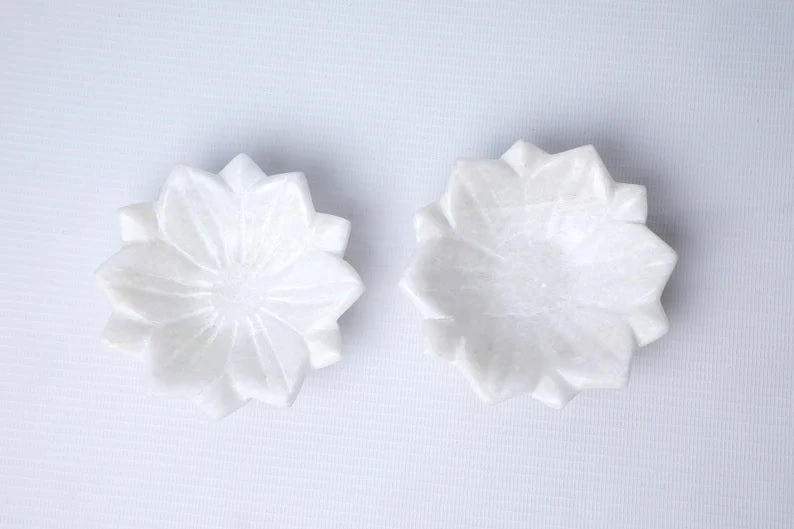 White Marble Lotus Plate Handcarved Bowl image 9