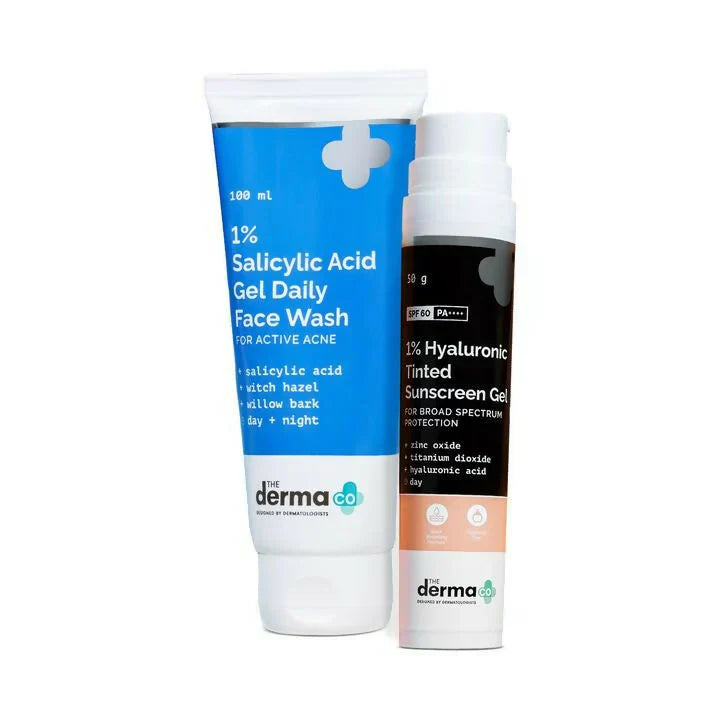 The Derma Co Flawless Skin Combo -Combo (1% Salicylic Acid Gel Face Wash-100 ml 1% Hyaluronic Tinted Sunscreen Gel :-50 gm) image 1