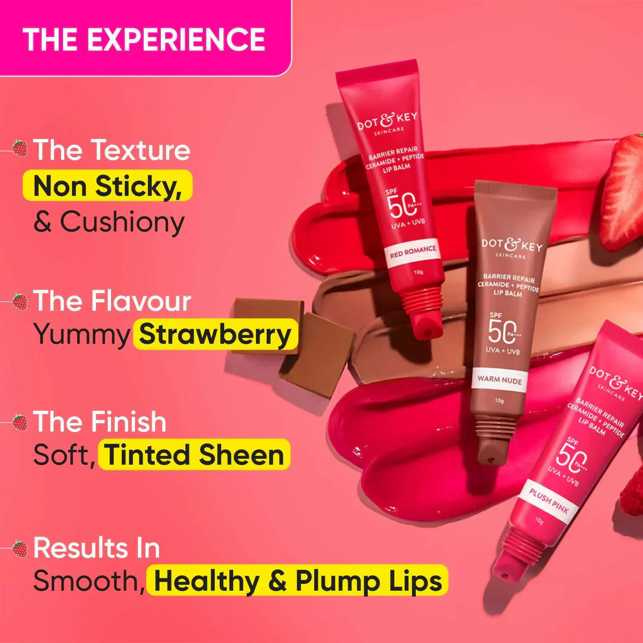 Dot & Key Barrier Repair Ceramide & Peptide SPF 50+, PA+++ Lip Balm - Red Romance -10 gm image 2